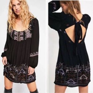 Free People Rhiannon Embroidered Babydoll Dress Size Large in Black